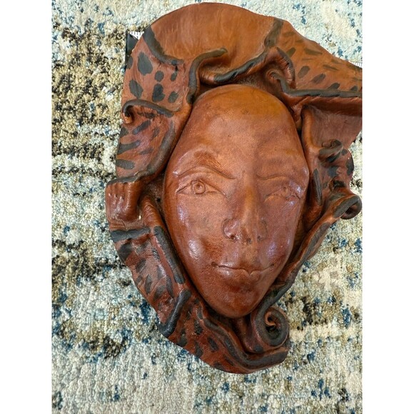 Haiti Leather Molded Face Sculpture Hand Tooled Mask Wall Art 9x7 Detailed - Picture 5 of 7